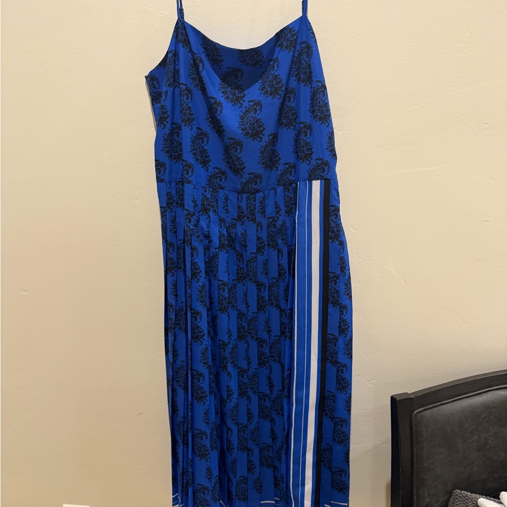 Banana Republic Royal Blue with Black Floral Satin Slip Dress